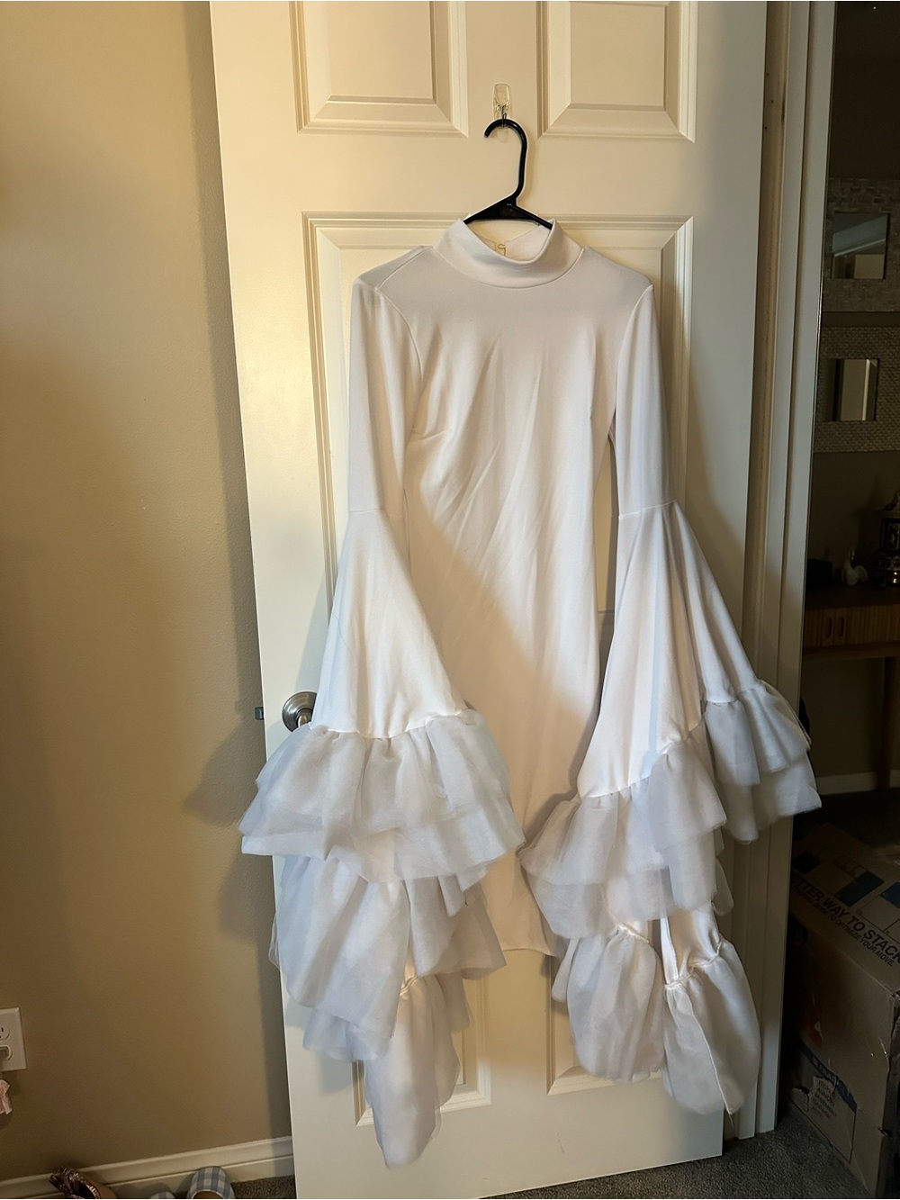Akira Elegant White Bell-Sleeve Ruffle Dress